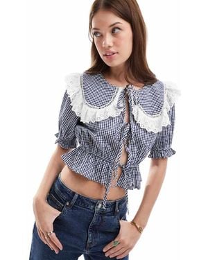 Miss Selfridge Collared Tie Front Blouse - Blue