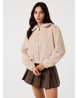 Pink Vanilla Fluffy Zip Up Jacket - Natural