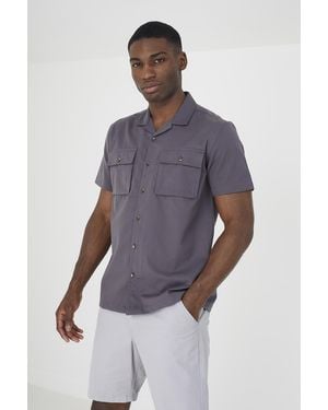 Brave Soul Mauve 'Kelvin' Revere Collar Shirt - Blue