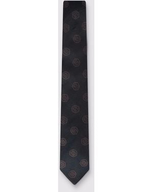 Alexandre Silver Label Hexagon Medallion Tie - Blue