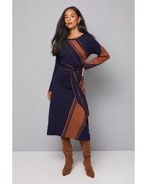Wallis Asymmetric Jacquard Knitted Dress - Blue