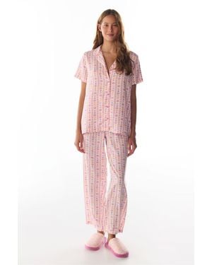 Penti Flora Floral Short Sleeve Shirt Trousers Pyjama Set - Pink
