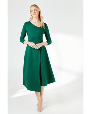 PRINCIPLES Asymmetric Hem Ponte Midi Dress - Green