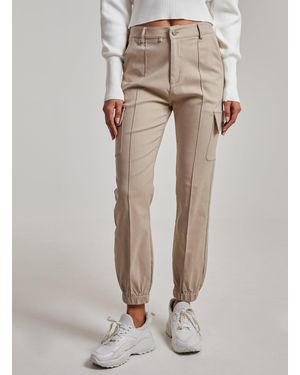 Pink Vanilla Utility Stretch Cargo Trousers - Natural