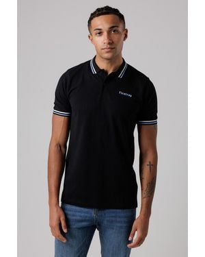 Firetrap Regular Fit Cotton Button Polo Shirt With Stripe Detail - Black