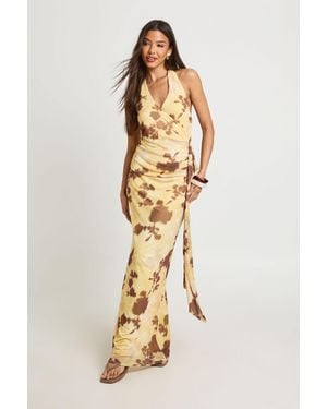 Boohoo Tonal Floral Drape Detail Maxi Dress - Metallic