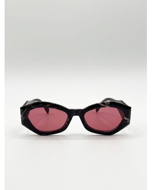 SVNX Retro Polygonal Cat-Eye Sunglasses - Red