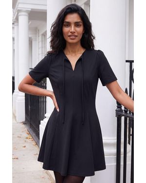 Roman Bow Detail Short Dress - Blue
