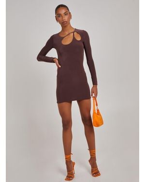 Pink Vanilla Aysmmetric Cut Out Shoulder Dress - Red