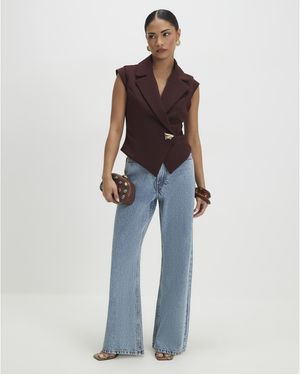 River Island Waistcoat Petite Cap Sleeve Twill - Blue