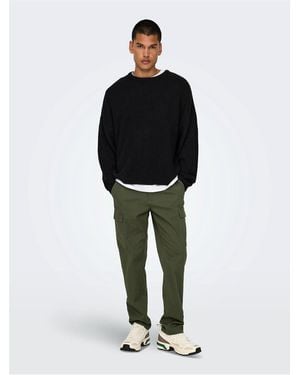ONLY Solid Patterned Straight Cargo Trousers - Black