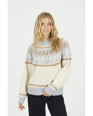 Brave Soul Crew Neck Fairisle Jumper - Natural