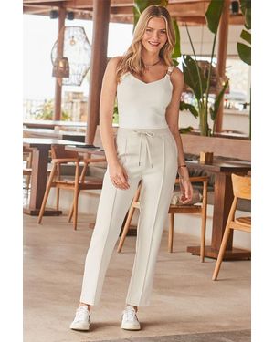 Sosandar Ecru Seam Front Super Soft Joggers - Natural
