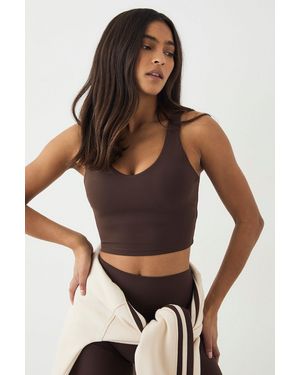 DSGN Studio Sculpt Longline Plunge Sports Bra - Brown