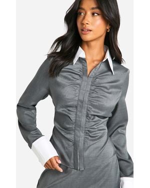 Boohoo Petite Contrast Fitted Shirt - Grey