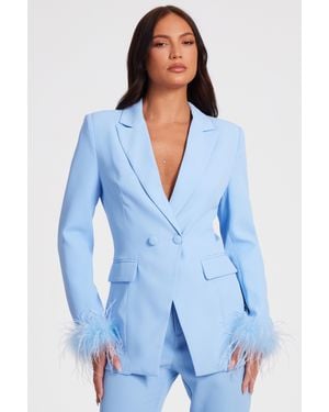 Quiz Feather Trim Blazer - Blue