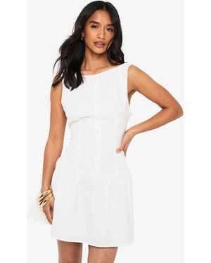 Boohoo Petite Drop Waist Shift Mini Dress - White