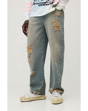 BoohooMAN Tinted Laddered Relaxed Fit Jeans - Blue