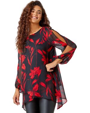 Roman Floral Chiffon Layered Tunic Top