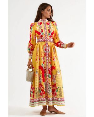 Msn-Collection Floral Belted Maxi Dress - Orange