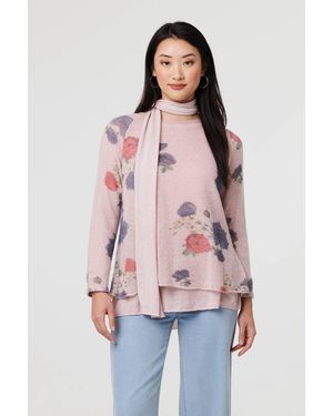 Izabel London Floral Layered Tunic Top With Scarf