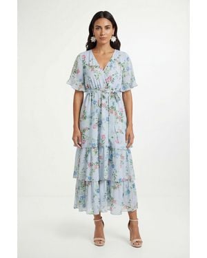 Wallis Petite Floral Print Ruffle Maxi Dress - Blue