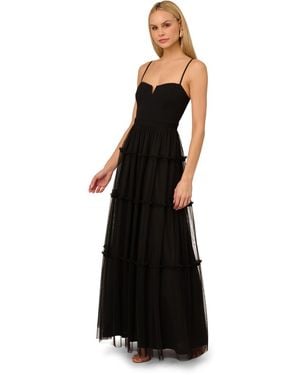 Adrianna Papell Mesh Strapless Long Dress - Black