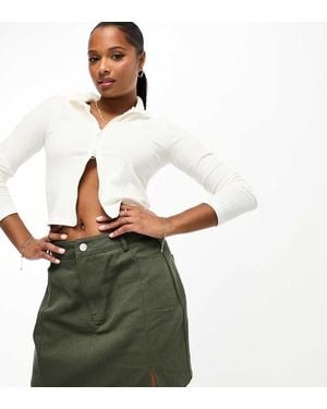 In The Style Petite Exclusive Split Hem Denim Mini Skirt - Green