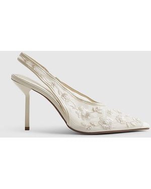 River Island Court Shoes Embroidered Mesh Heels Textile - Natural