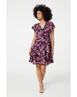 Izabel London Floral Tie-Waist Ruffled Mini Dress - Red
