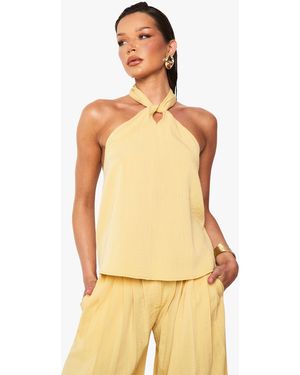Boohoo Linen Look Knot Detail Top - Yellow