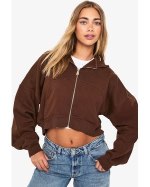 Boohoo Boxy Balloon Sleeve Oversized Zip Through Hoodie - Brown