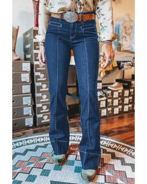Azura Exchange Flare Jeans With Side Seam Detail - Blue