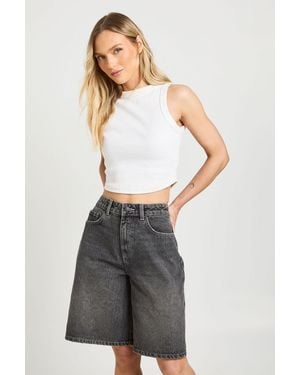 Boohoo Petite Mid Rise Denim Jorts - Grey