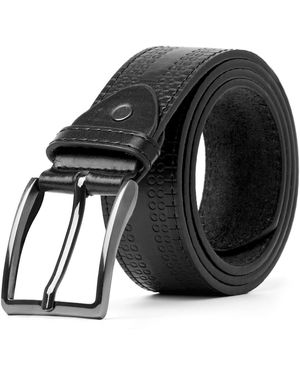Woodland Leathers Leather Lined Belt With Decorative Pattern - Black
