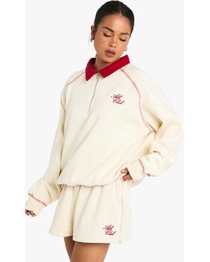 Boohoo Contrast Seam And Collar Ath Club Short Tracksuit - Natural