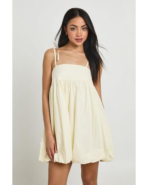 Boohoo Cotton Poplin Puff Ball Mini Dress - Natural