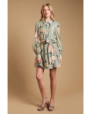 Oasis Belt Detail Volume Sleeve Shirt Dress - Natural