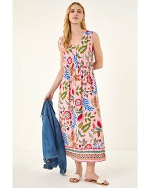 Roman Tropical Floral Midi Dress - White