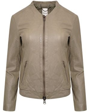 Elle Emma Leather Biker Jacket - Brown