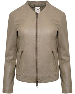 Elle Emma Leather Biker Jacket - Brown