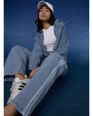 Pink Vanilla Stripe Detail Denim High Waist Jeans - Blue