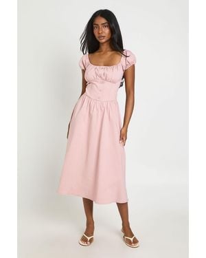 Boohoo Volume Sleeve Milkmaid Midaxi Dress - Pink