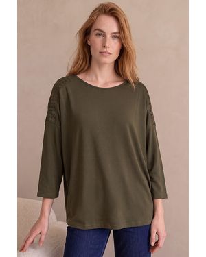 Roman Embroidered Shoulder Stretch Top - Green