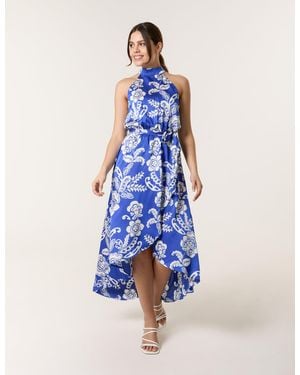 Blue Vanilla Halter Neck Frill Hem Dress - Blue