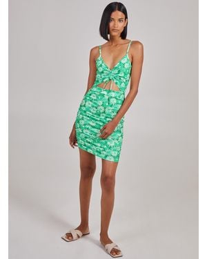 Pink Vanilla Daisy Print Gathered Cut Out Dress - Green