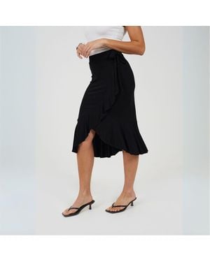 Brave Soul Jersey Midi Wrap Skirt - Black