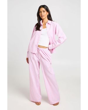 Boohoo Cotton Poplin Stripe Wide Leg Trousers - Pink