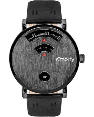 Simplify The 7000 Leather-Band Watch - Black
