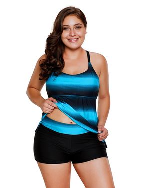Everyday the Label Plus Size Ombre Stripe Tankini Swimsuit - Blue